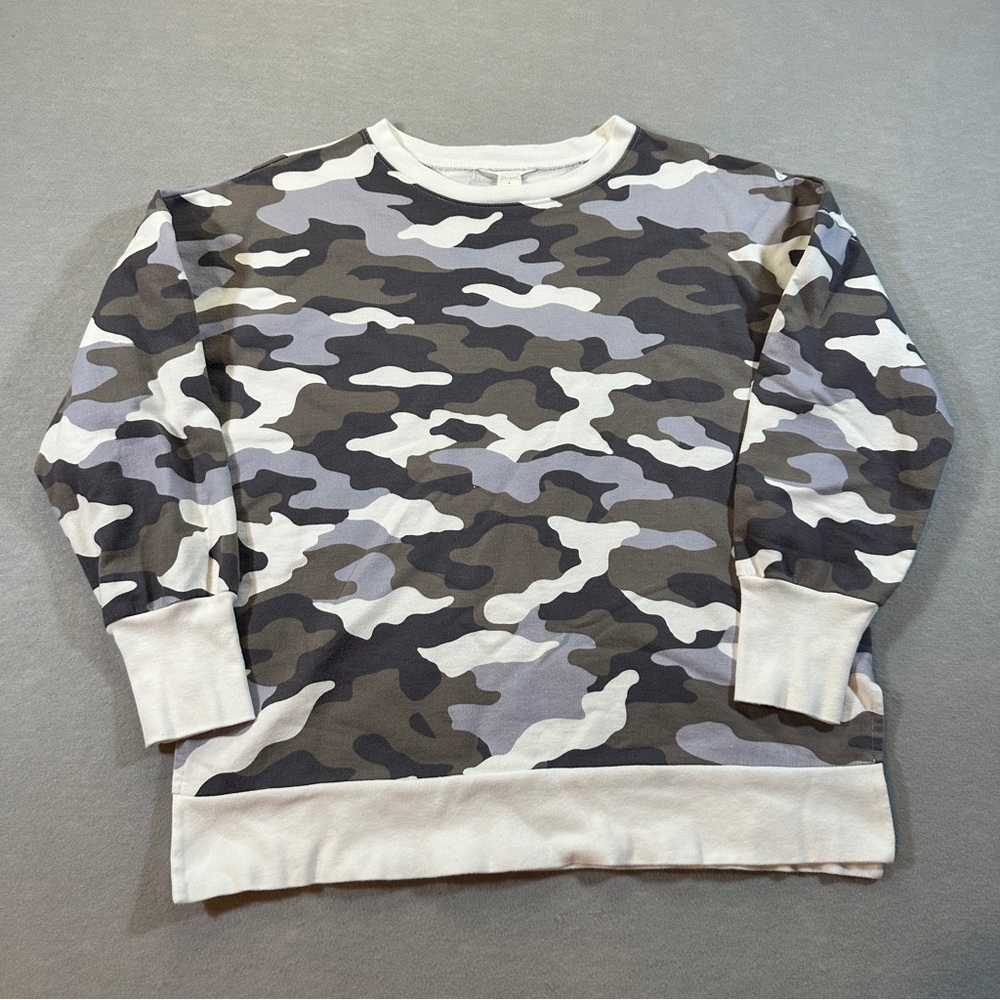 Caslon Crewneck Sweatshirt Women’s Small Gray Blue Camouflage Pullover Athletic